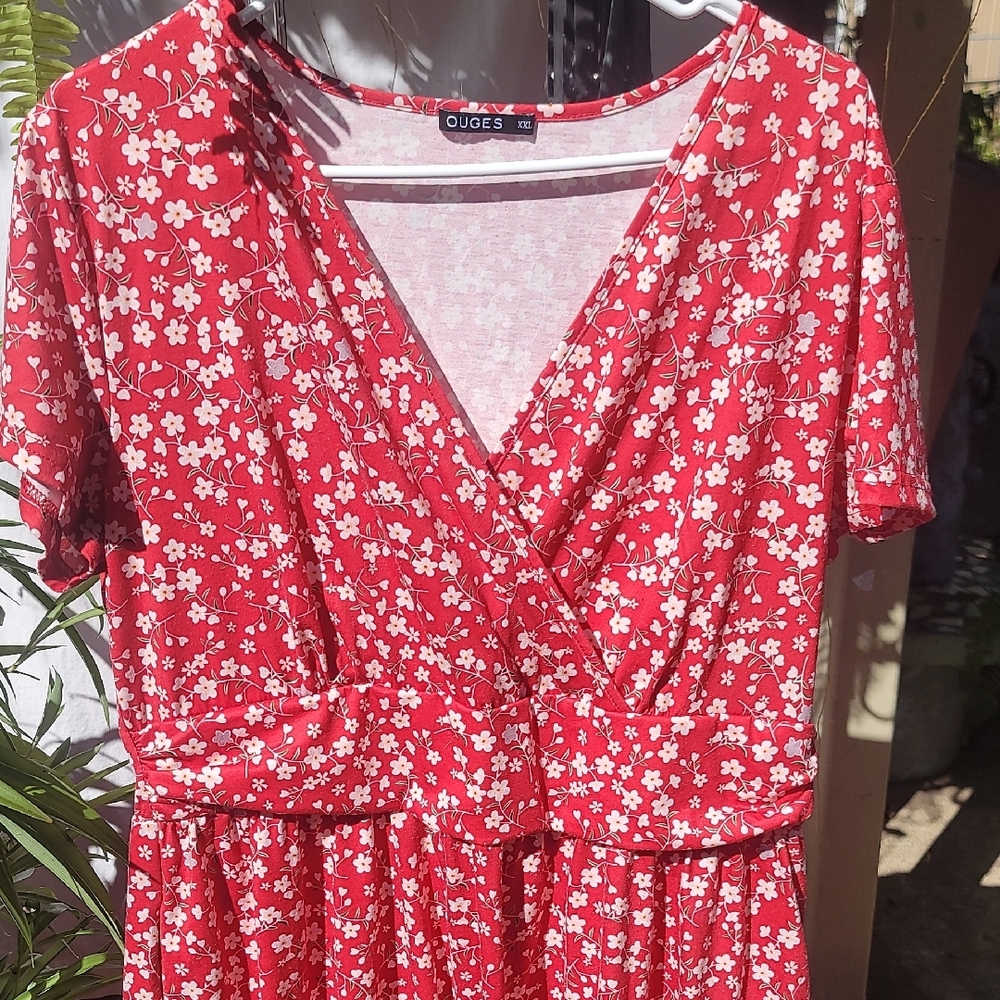 Ouges Red Floral Dress Xxl - image 3